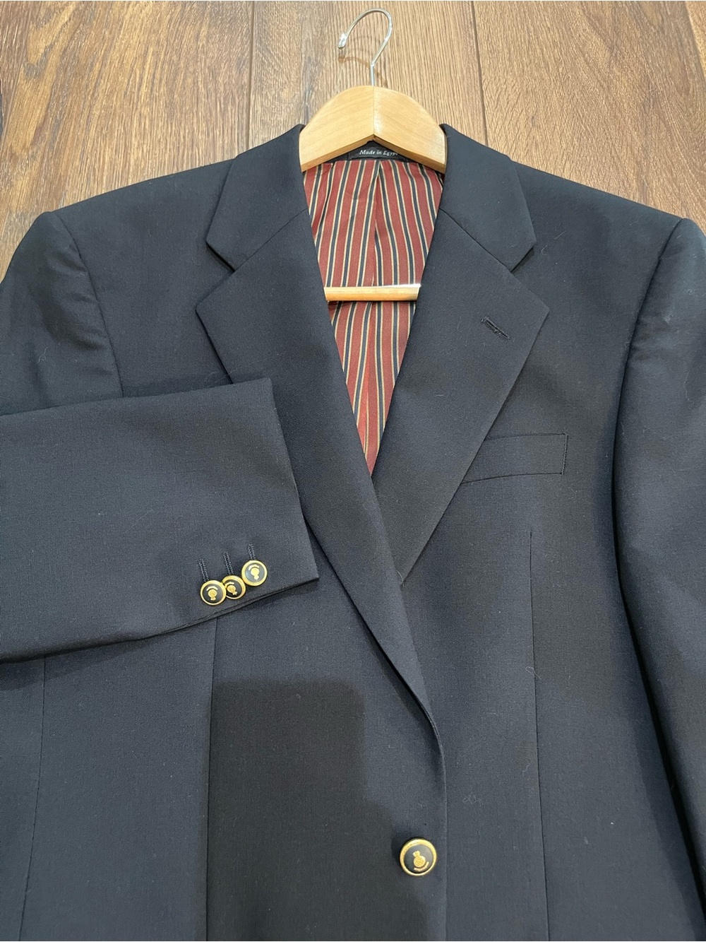 Alexandre London Blazer 38L Navy Blue 100% Wool Gold Pineapple Crest Buttons UK